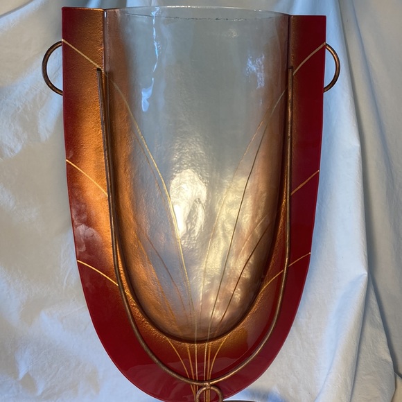 Mark Hines Sculpture Vase Slumped Glass Red Gold. Signed - Picture 14 of 15